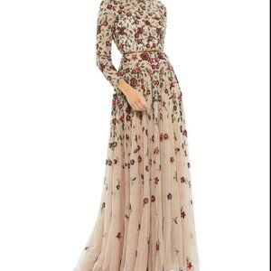 Mac Duggal Tan and Cream Embellished Tiered Gown